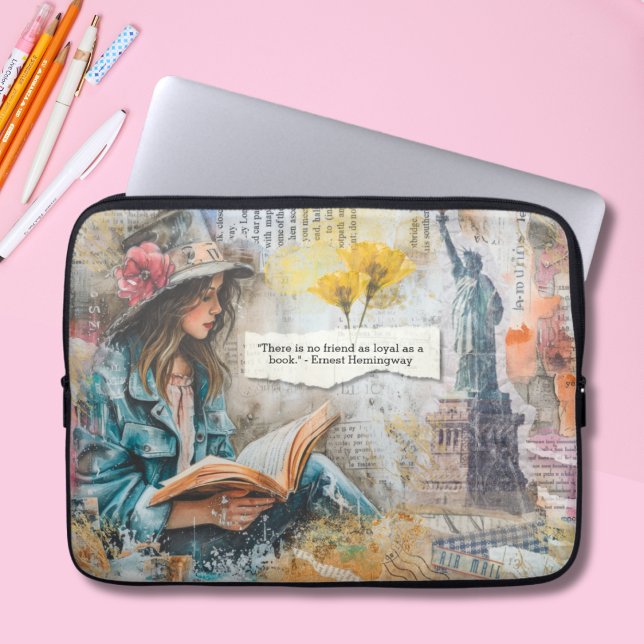 Meisje lezen  citaat laptop sleeve (Creator heeft geüpload)