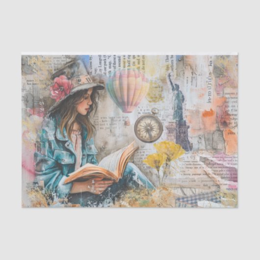 Meisje lezen collage stijl decoupage papier (Voorkant)