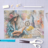 Meisje lezen collage stijl decoupage papier (Craft)