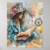 Meisje lezen collage stijl poster (Voorkant)