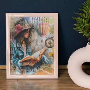 Meisje lezen collage stijl poster