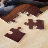 Meisje lezen door boekenplank legpuzzel (Zijkant)