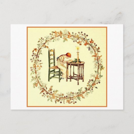 Meisje Lezen door Candlelight Briefkaart (Voorkant)