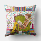 Meisje lezen met kat | Sierkussen van katoen (Achterkant)