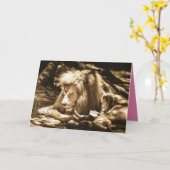 Meisje lezen met leeuw Wenskaart Kaart (Gele Bloem)