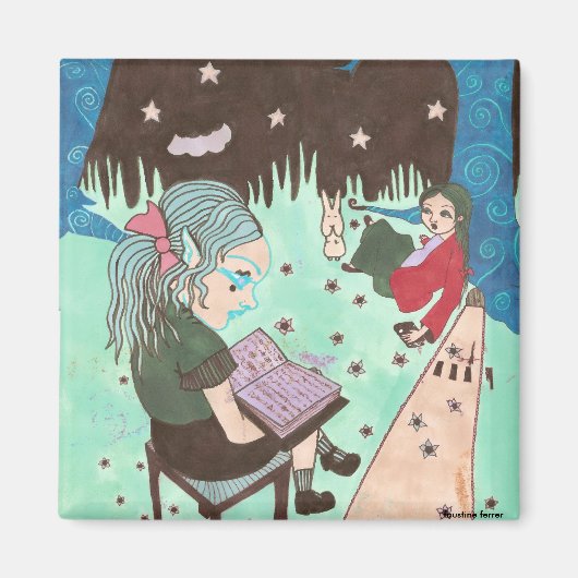 Meisje lezen nacht sterren magneet (Voorkant)