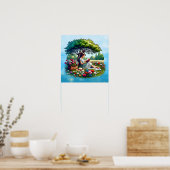 Meisje lezen onder een boom omringd door bloemen poster (Keuken)