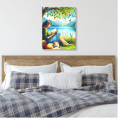 Meisje lezen van een boek onder een boom met een s canvas afdruk (Insitu (Slaapkamer))