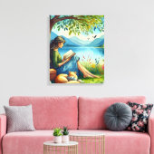 Meisje lezen van een boek onder een boom met een s canvas afdruk (Insitu (Woonkamer))