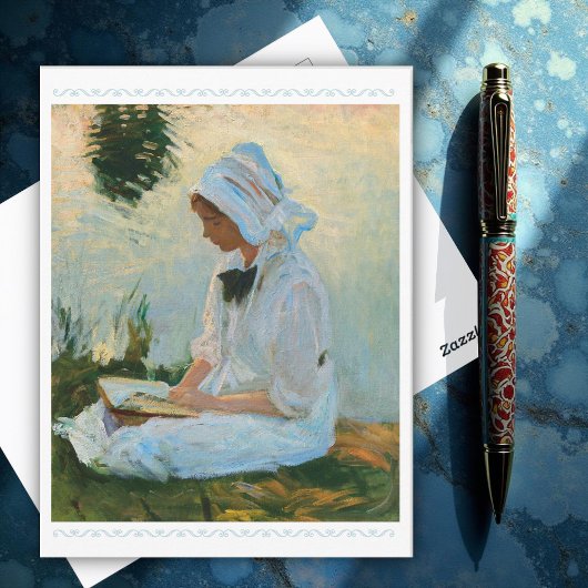Meisje lezen via een stream, Sargent 1888 Briefkaart