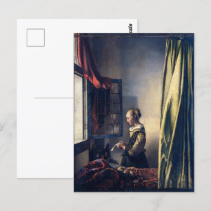 Meisje lezend bij open raam Vermeer Briefkaart