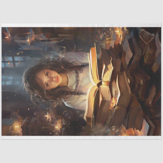 Meisje Lezing Boeken 1 Decoupage papier (Voorkant)