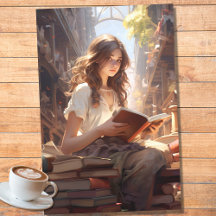 Meisje Lezing Boeken 3 Decoupage papier