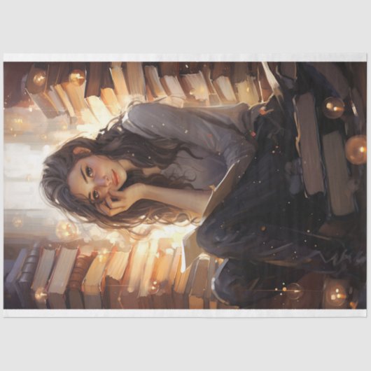 Meisje Lezing Boeken 4 Decoupage papier (Voorkant)