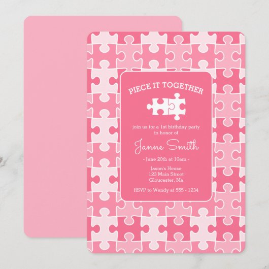 Meisje lief roze stuk het samen puzzel verjaardag kaart (Voorkant / Achterkant)