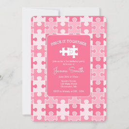 Meisje lief roze stuk het samen puzzel verjaardag kaart