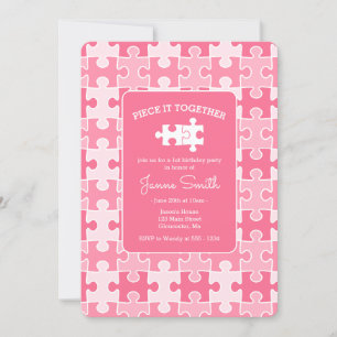 Meisje lief roze stuk het samen puzzel verjaardag kaart