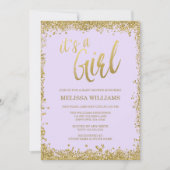 Meisje Lila Paarse Faux Gold Glitter Baby shower Kaart (Voorkant)