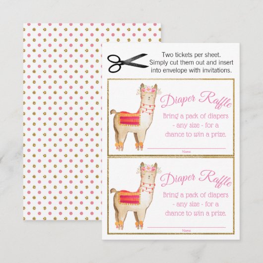 Meisje Llama Luier Raffle Tickets Kaart (Voorkant / Achterkant)