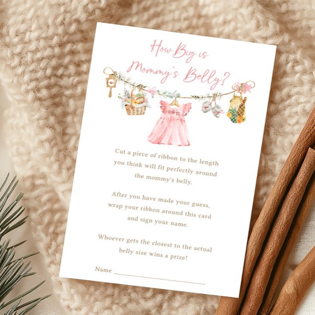 Meisje lokaal geteeld Hoe groot is mama's buik spe (Pink Locally Grown Clothesline Baby Shower How Big Is Mommy's Belly Game)