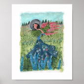 Meisje loopt door veldbloemen poster (Voorkant)