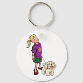 Meisje loopt een hond Sleutelhanger (Voorkant)