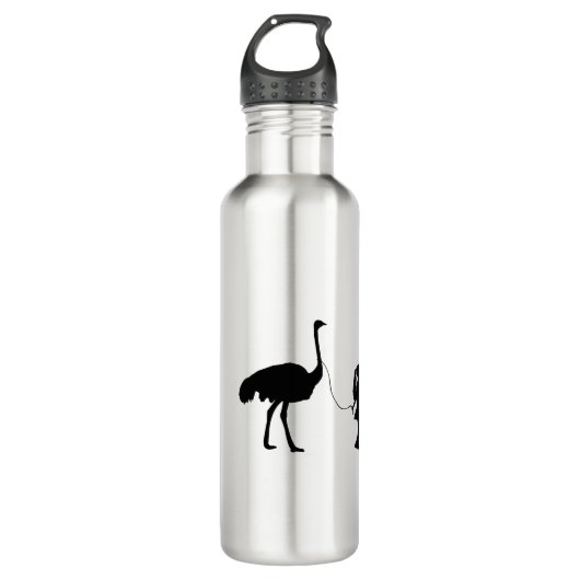 Meisje loopt haar huisdier Ostrich Funny Gag Gift Waterfles (Voorkant)
