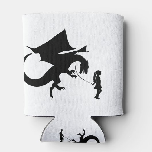 Meisje loopt met haar dikke draak Funny Gag Gift I Blikjeskoeler (Achterkant)