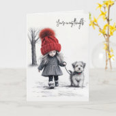 Meisje loopt met haar hond kaart (Gele Bloem)