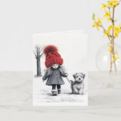 Meisje loopt met haar hond kaart (Gele Bloem)