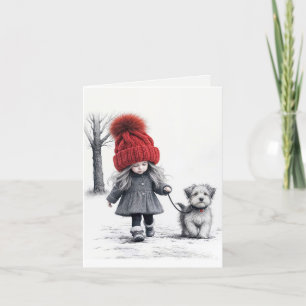 Meisje loopt met haar hond kaart