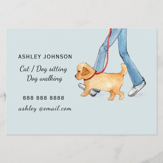 Meisje loopt met hond blauw, hond loopt flyer (Voorkant)