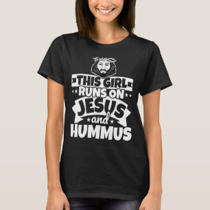 Meisje loopt op Jezus en Hummus T-shirt