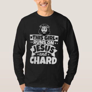 Meisje loopt op Jezus en kard T-shirt
