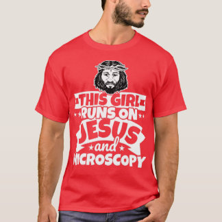 Meisje loopt op Jezus en Microscopie T-shirt
