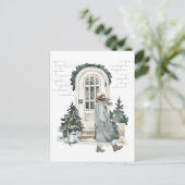 Meisje loopt op straat in de winter briefkaart (Staand voorkant)