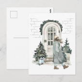 Meisje loopt op straat in de winter briefkaart (Voorkant / Achterkant)