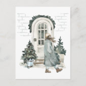 Meisje loopt op straat in de winter briefkaart (Voorkant)