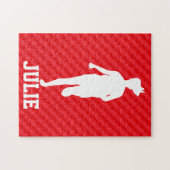 Meisje loopt; Scarlet Red Stripes Legpuzzel (Horizontaal)