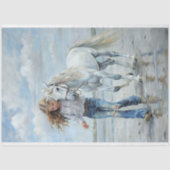 Meisje loopt Witte Paard Strand Boerderij Decoupag Tissuepapier (Voorkant)