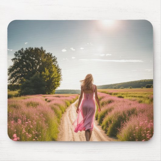 Meisje lopen op een vuil pad muismat (Voorkant)