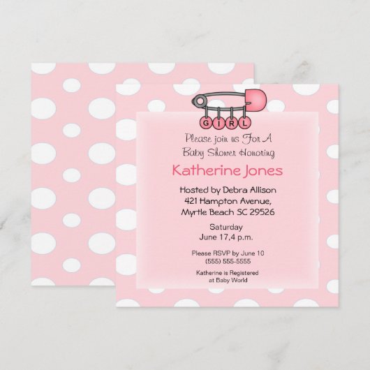 Meisje Luier Pin Douche Uitnodiging (Voorkant / Achterkant)