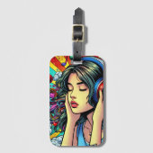 Meisje Luisteren naar Muziek op Hoofdtelefoon Psyc Bagagelabel (Voorkant (verticaal))