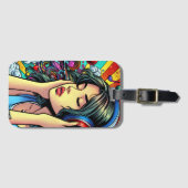 Meisje Luisteren naar Muziek op Hoofdtelefoon Psyc Bagagelabel (Voorkant (horizontaal))