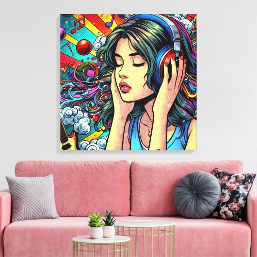 Meisje Luisteren naar Muziek op Hoofdtelefoon Psyc Canvas Afdruk (Insitu (Woonkamer))