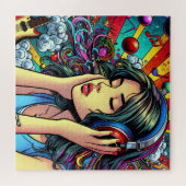 Meisje Luisteren naar Muziek op Hoofdtelefoon Psyc Legpuzzel (Horizontaal)