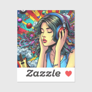 Meisje Luisteren naar Muziek op Hoofdtelefoon Psyc Sticker