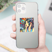 Meisje Luisteren naar Muziek op Hoofdtelefoon Psyc Sticker (Telefoon)