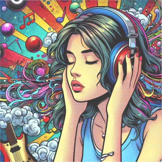 Meisje Luisteren naar Muziek op Hoofdtelefoon Psyc Sticker (Voorkant)