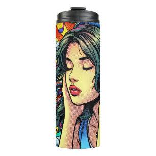 Meisje Luisteren naar Muziek op Hoofdtelefoon Psyc Thermosbeker